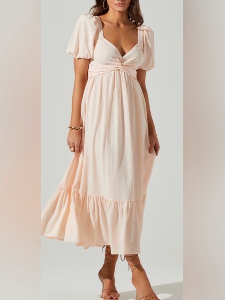 Astr The Label Peach Puff Sleeve Backless Midi Dress - Xs